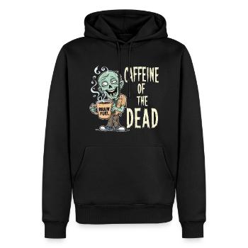 Lustiges Design mit kaffeesüchtigen Zombie - Männer Premium Bio Hoodie - Schwarz - Vorne - Nico (187cm)