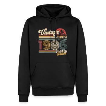 Vintage, 1986, Rétro, Vintage, Cadeau d’anniversaire - Sweat à capuche Premium bio Homme - noir - Devant - Nico (187cm)