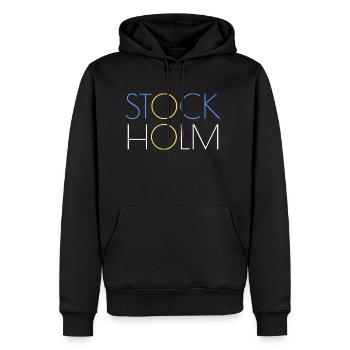 Stockholm Logo - Männer Premium Bio Hoodie - Schwarz - Vorne - Nico (187cm)
