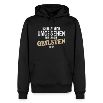 Wir sind die geilsten - Cooler Party Spruch - Männer Premium Bio Hoodie - Schwarz - Vorne - Nico (187cm)