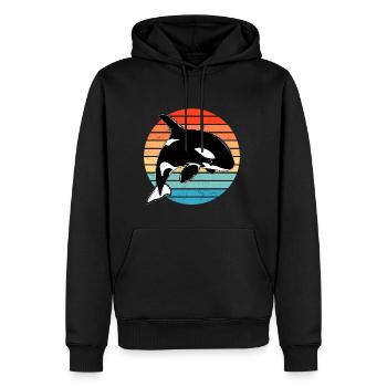 Orca Retro - Männer Premium Bio Hoodie - Schwarz - Vorne - Nico (187cm)
