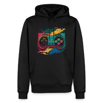 Console rétro - Sweat à capuche Premium bio Homme - noir - Devant - Nico (187cm)