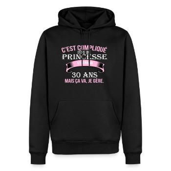 30 years - Men’s Premium Organic Hoodie - black - Front - Nico (187cm)