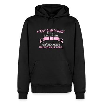 Psychologue - Sweat à capuche Premium bio Homme - noir - Devant - Nico (187cm)