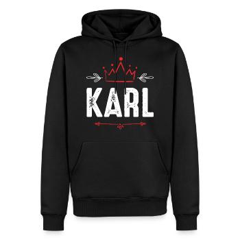 Karl - Männer Premium Bio Hoodie - Schwarz - Vorne - Nico (187cm)
