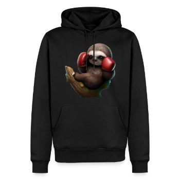 Boxendes Faultier auf Baum - Männer Premium Bio Hoodie - Schwarz - Vorne - Nico (187cm)