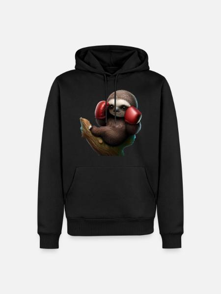Boxing sloth on tree - Men’s Premium Organic Hoodie - black