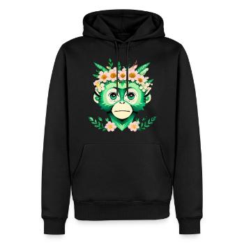 Ami singe fleuri - Sweat à capuche Premium bio Homme - noir - Devant - Nico (187cm)