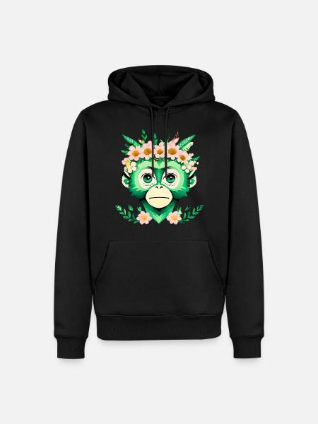 Flowery monkey friend - Men’s Premium Organic Hoodie - black