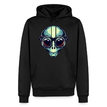 Nerdy alien avec des lunettes - Sweat à capuche Premium bio Homme - noir - Devant - Nico (187cm)