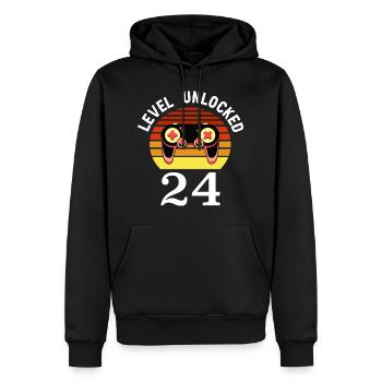 Niveau 24 débloqué 24 Anniversaire 24 ans - Sweat à capuche Premium bio Homme - noir - Devant - Nico (187cm)