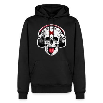 03 Lustiger Totenkopf DJ lacht Zunge Kopfhörer - Männer Premium Bio Hoodie - Schwarz - Vorne - Nico (187cm)