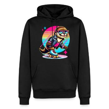 Retro Rollschuh Otter mit Sonnenbrille - Männer Premium Bio Hoodie - Schwarz - Vorne - Nico (187cm)