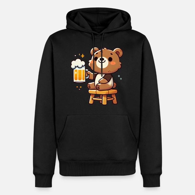Cute Bear Drinking Beer 3 - Männer Premium Bio Hoodie - Schwarz