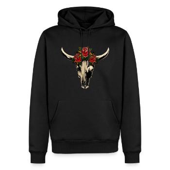 Bullen Skelett mit Roses - Männer Premium Bio Hoodie - Schwarz - Vorne - Nico (187cm)