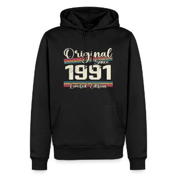 1991 Cadeau D’anniversaire Rétro Vintage 1991 - Sweat à capuche Premium bio Homme - noir - Devant - Nico (187cm)