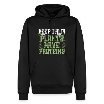 Funny keep calm plants have proteins plant lover - Men’s Premium Organic Hoodie - black - Front - Nico (187cm)