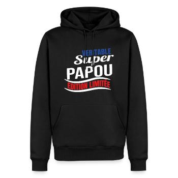 Véritable super papou édition limitée humour papa - Sweat à capuche Premium bio Homme - noir - Devant - Nico (187cm)