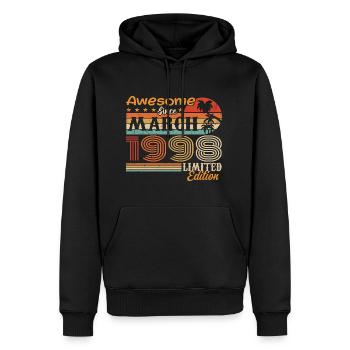 März 1998 Jahrgang 1998 Retro Geburtstagsgeschenk - Männer Premium Bio Hoodie - Schwarz - Vorne - Nico (187cm)