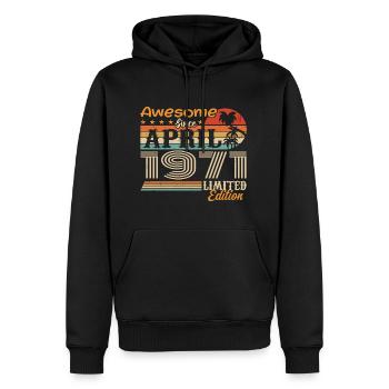Les légendes sont nées en avril 1971 - Sweat à capuche Premium bio Homme - noir - Devant - Nico (187cm)