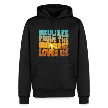 Ukuleles prove the Universe loves us - Männer Premium Bio Hoodie - Schwarz - Vorne - Nico (187cm)