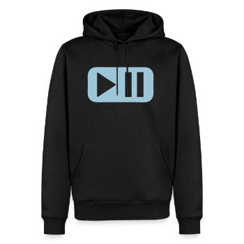 pause play taste - Männer Premium Bio Hoodie - Schwarz - Vorne - Nico (187cm)