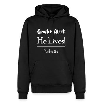Spoiler Alert: il vit! (Texte blanc) Chrétien - Sweat à capuche Premium bio Homme - noir - Devant - Nico (187cm)