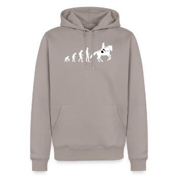 Evolution Reiten - Pferd - Reiter - Reiterin - Männer Premium Bio Hoodie - Taupe - Vorne - Nico (187cm)