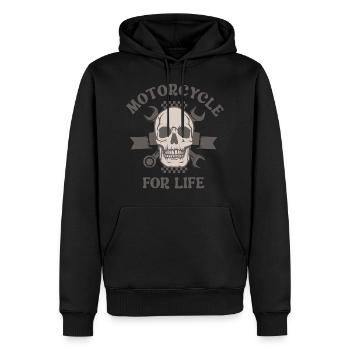 Motorrad ein Leben lang - Männer Premium Bio Hoodie - Schwarz - Vorne - Nico (187cm)