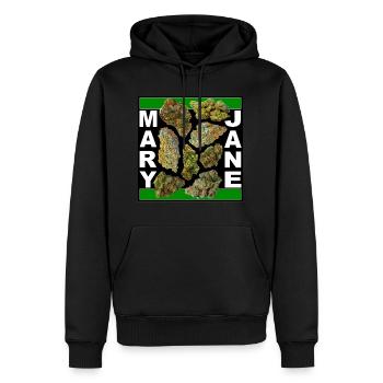 Mary Jane 420 Cannabis Marihuana CBD Hanf Gras THC - Männer Premium Bio Hoodie - Schwarz - Vorne - Nico (187cm)