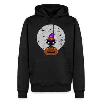 Halloween Katze Kürbis Hexenhut - Männer Premium Bio Hoodie - Schwarz - Vorne - Nico (187cm)