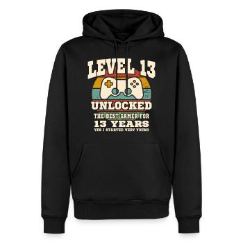 Niveau 13 débloqué - anniversaire 13 ans - Sweat à capuche Premium bio Homme - noir - Devant - Nico (187cm)