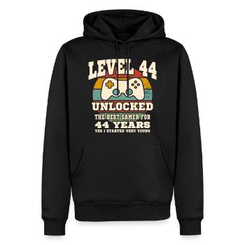 Level 44 unlocked - 44th anniversary - Men’s Premium Organic Hoodie - black - Front - Nico (187cm)