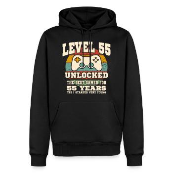 Level 55 unlocked - 55th anniversary - Men’s Premium Organic Hoodie - black - Front - Nico (187cm)