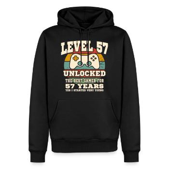 Level 57 unlocked - 57th anniversary - Men’s Premium Organic Hoodie - black - Front - Nico (187cm)