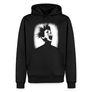 Schreiender Punkrocker mit Mohican Anarchy Punk - Männer Premium Bio Hoodie - Schwarz - Vorne - Nico (187cm)