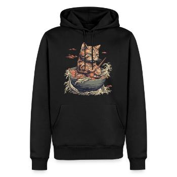 Katze isst Ramen Nudeln, welle von kanagawa - Männer Premium Bio Hoodie - Schwarz - Vorne - Nico (187cm)