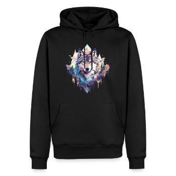 Wolf Wolf’s Head Nature Wilderness Adventure Art forestier - Sweat à capuche Premium bio Homme - noir - Devant - Nico (187cm)