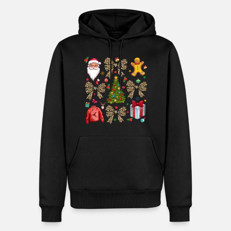 Weihnachtskokette Schleife, Weihnachtsleopard - Männer Premium Bio Hoodie - Schwarz