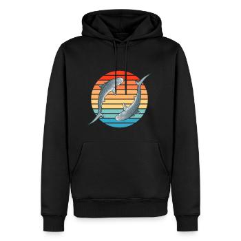 Requin tigre Coucher de soleil rétro - Sweat à capuche Premium bio Homme - noir - Devant - Nico (187cm)