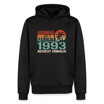Cadeau d'anniversaire - né en février 1993 - Sweat à capuche Premium bio Homme - noir - Devant - Nico (187cm)