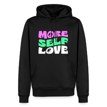 PLUS D’AMOUR DE SOI - Sweat à capuche Premium bio Homme - noir - Devant - Nico (187cm)