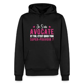 Je Suis Avocate Toi C'est Quoi Ton Super-Pouvoir ? - Sweat à capuche Premium bio Homme - noir - Devant - Nico (187cm)