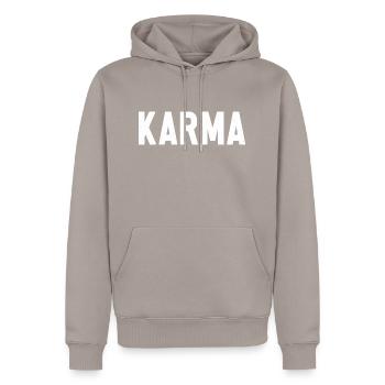 Karma Birthday Gift Funny Karma - Men’s Premium Organic Hoodie - taupe - Front - Nico (187cm)