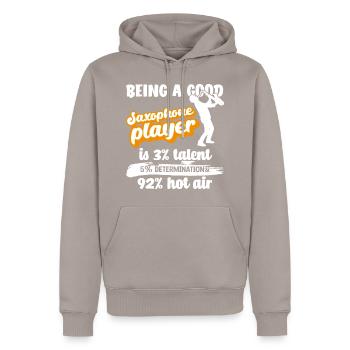 Citation du joueur de saxophone - Sweat à capuche Premium bio Homme - taupe - Devant - Nico (187cm)
