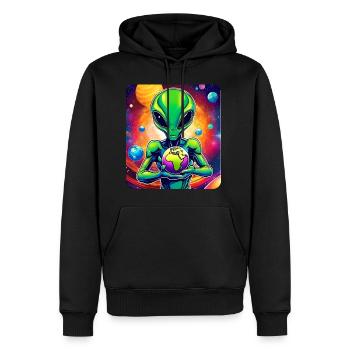 Cool alien avec une planète dans ses mains - Sweat à capuche Premium bio Homme - noir - Devant - Nico (187cm)
