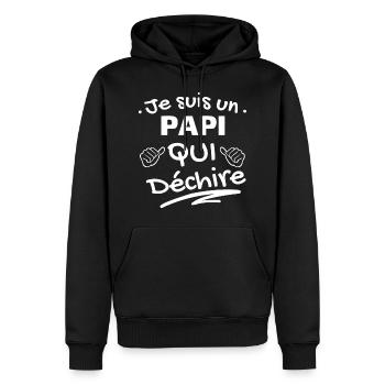 je suis un papi qui déchire - Sweat à capuche Premium bio Homme - noir - Devant - Nico (187cm)