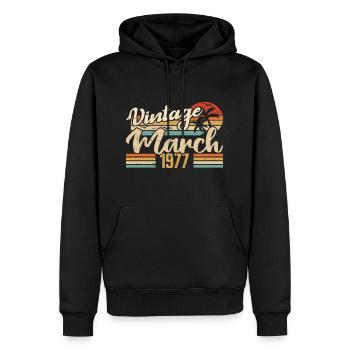 Cadeau Anniversaire Mars 1977 Cadeau Mars 1977 - Sweat à capuche Premium bio Homme - noir - Devant - Nico (187cm)