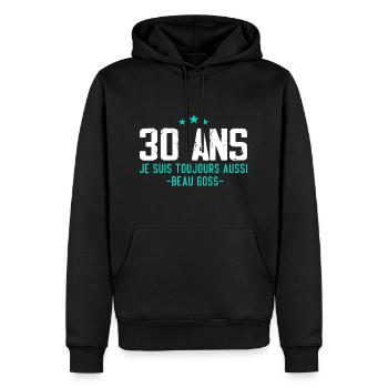 Beau goss Cadeau Anniversaire 30 ans Humour - Sweat à capuche Premium bio Homme - noir - Devant - Nico (187cm)