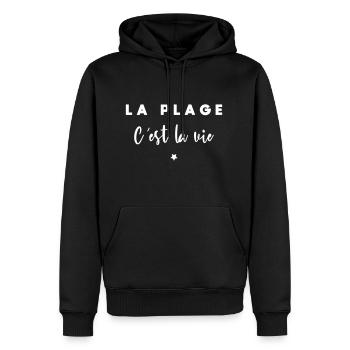 La plage c est la vie - Sweat à capuche Premium bio Homme - noir - Devant - Nico (187cm)
